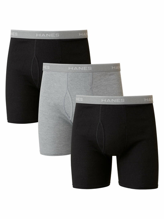 Hanes Mens Boxer Briefs 3 Pack Assorted Black/Grey Size M