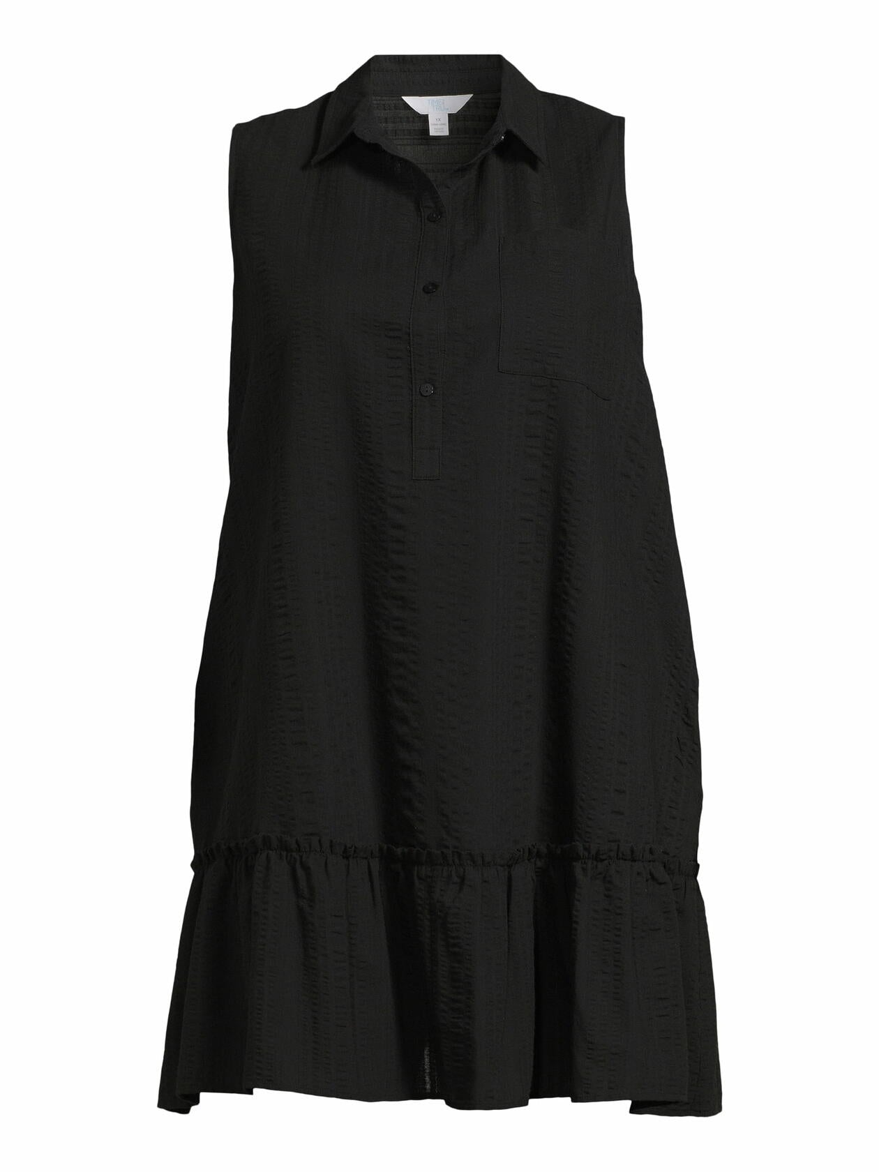 Time and Tru Womens and Womens Plus Sleeveless Shirt Dress Black Soot Size 1X