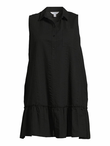 Time and Tru Womens and Womens Plus Sleeveless Shirt Dress Black Soot Size 1X