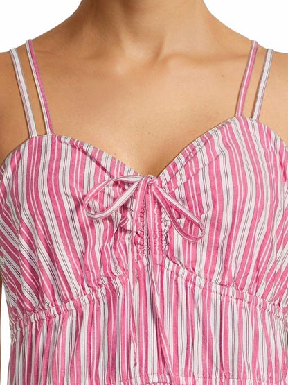 Time and Tru Womens Cross Back Dress with Tiered Skirt Smokin Hot Pink Size S