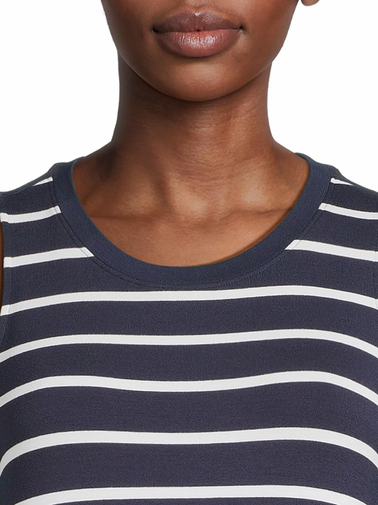 Time and Tru Womens Sleeveless Knit Swing Dress Dark Navy Stripe Size XL