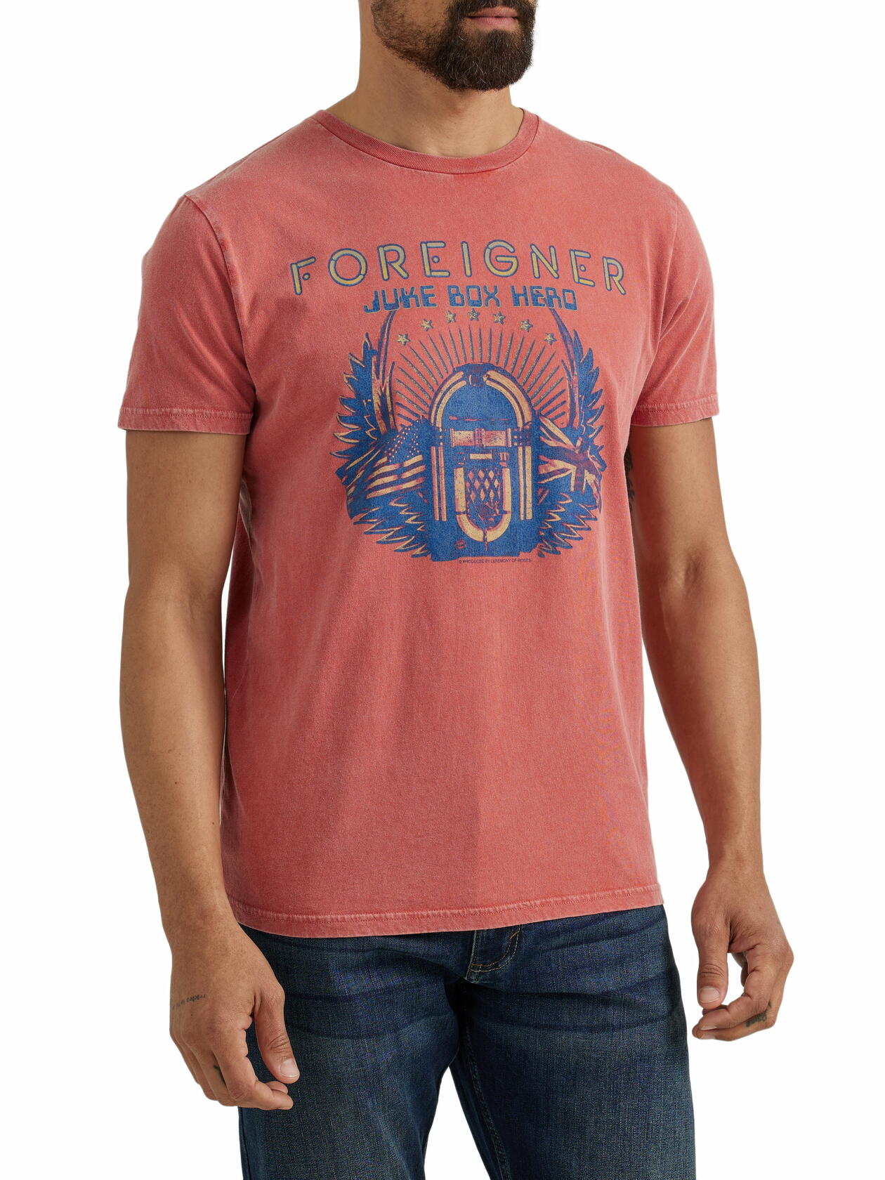 Wrangler® Mens Short Sleeve Foreigner Graphic Band Tee Mineral Red Size S