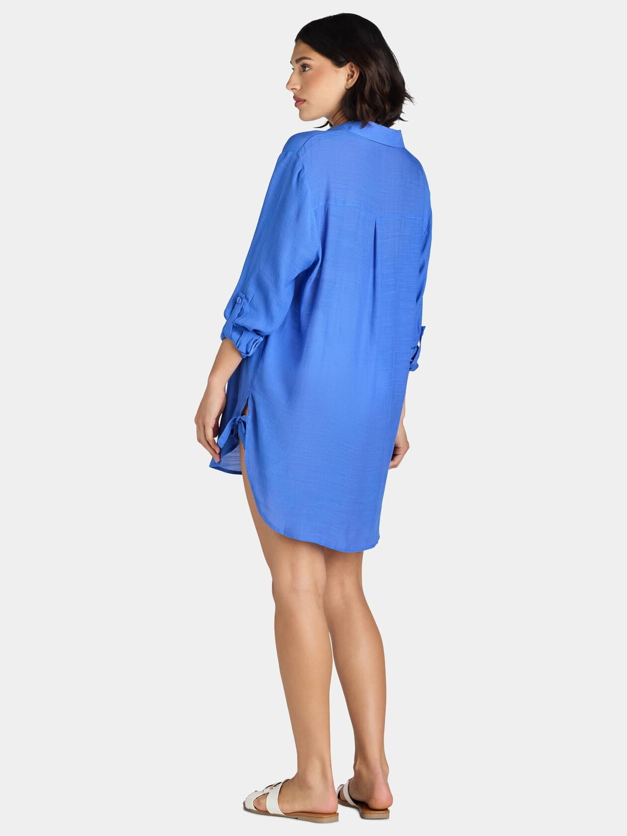 Time and Tru Womens and Womens Plus Shirt Coverup with Long Sleeves Blue Size M