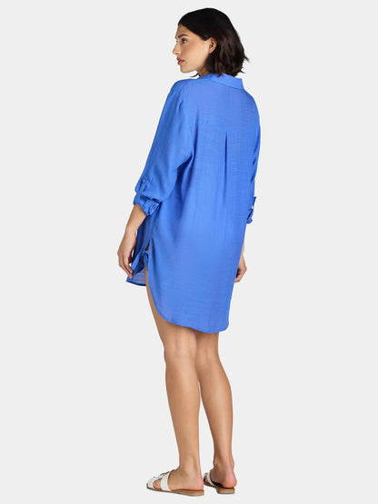 Time and Tru Womens and Womens Plus Shirt Coverup with Long Sleeves Blue Size M