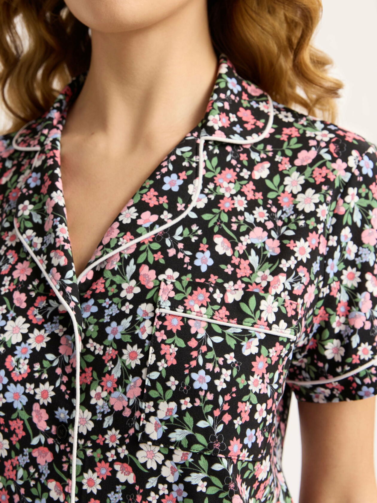 Joyspun Womens Top and Shorts Pajama Black Floral Size S