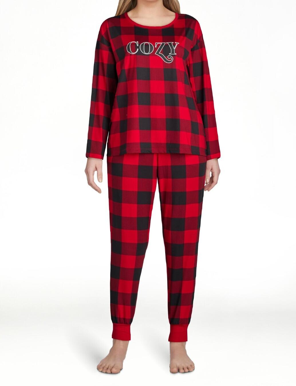 Joyspun Womens Tee & Jogger Pants Pajama Set Red Pepper Buffalo Plaid Sz S (4-6)