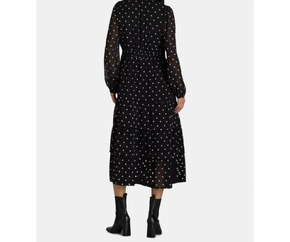 Time and Tru Womens Print Dress with Long Sleeves Black Soot Dot Size XXL