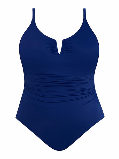 Time and Tru Womens V-Neck Wire Swimsuit Pull-On Sewn Cups Navy Size L (12-14)