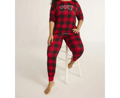 Joyspun Womens Tee & Jogger Pants Pajama Set Red Pepper Buffalo Plaid Sz S (4-6)