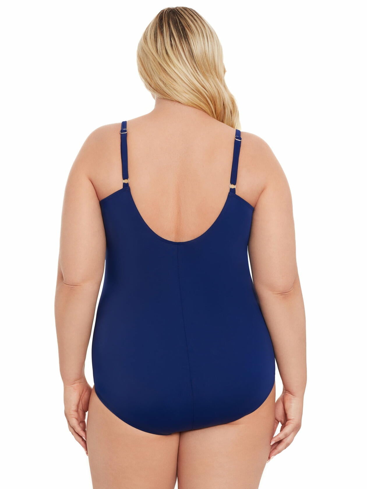 Time and Tru Womens V-Neck Wire Swimsuit Pull-On Sewn Cups Navy Size L (12-14)