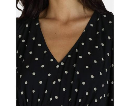 Time and Tru Womens Print Dress with Long Sleeves Black Soot Dot Size XXL