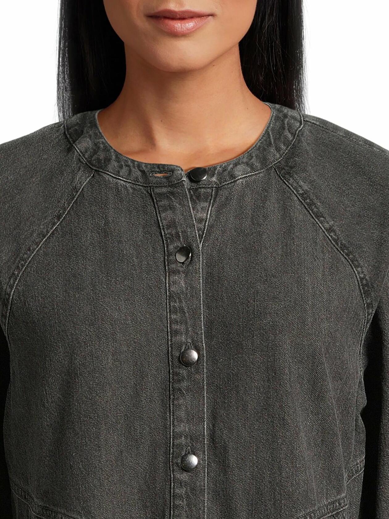 Time and Tru Womens Button Front Mini Dress Long Sleeves Black Denim Size XL