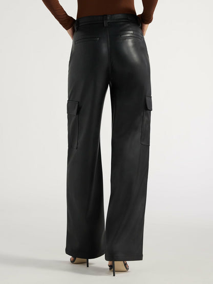 Sofia Jeans Womens Relaxed Straight High Rise Cargo Pant 32.5" Inseam Black Sz 4