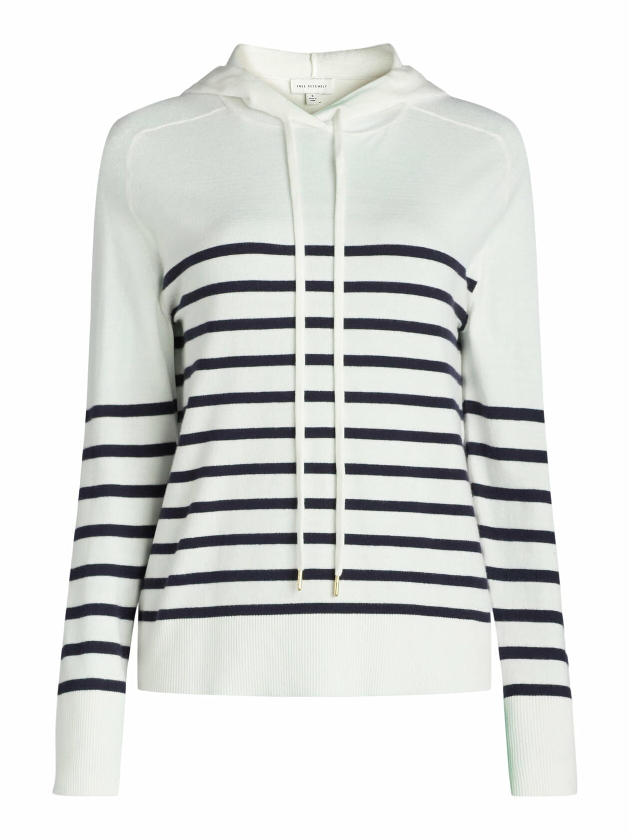 Free Assembly Womens Cozy Yarn Hoodie Sweater Long Sleeves Cream 100 Stripe Sz L