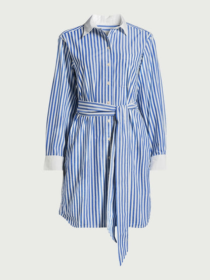 Free Assembly Mini Shirtdress with Long Sleeves Blue Stripe Size XXXL