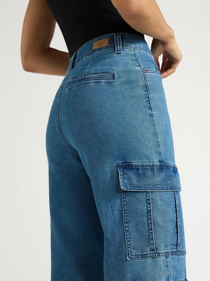 Sofia Jeans Womens Relaxed Straight Super High Rise Cargo Pants Med Wash Size 2