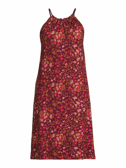 Time and Tru Womens Halter Knit Dress Merlot Wine Floral Size M