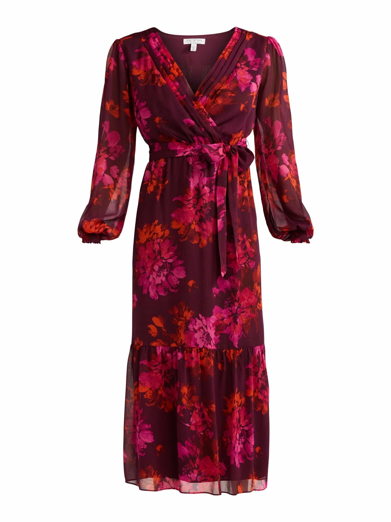 Sofia Jeans Womens Belted Cross Front Maxi Dress Grape Wine Floral Size XXL (20)