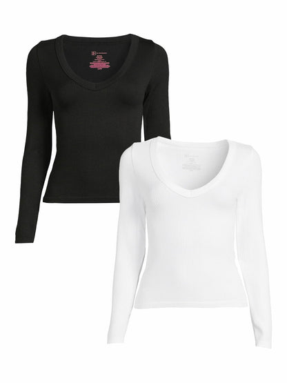 No Boundaries Juniors Seamless Shirts 2 Pack Black Soot/ Vivid White Size XS