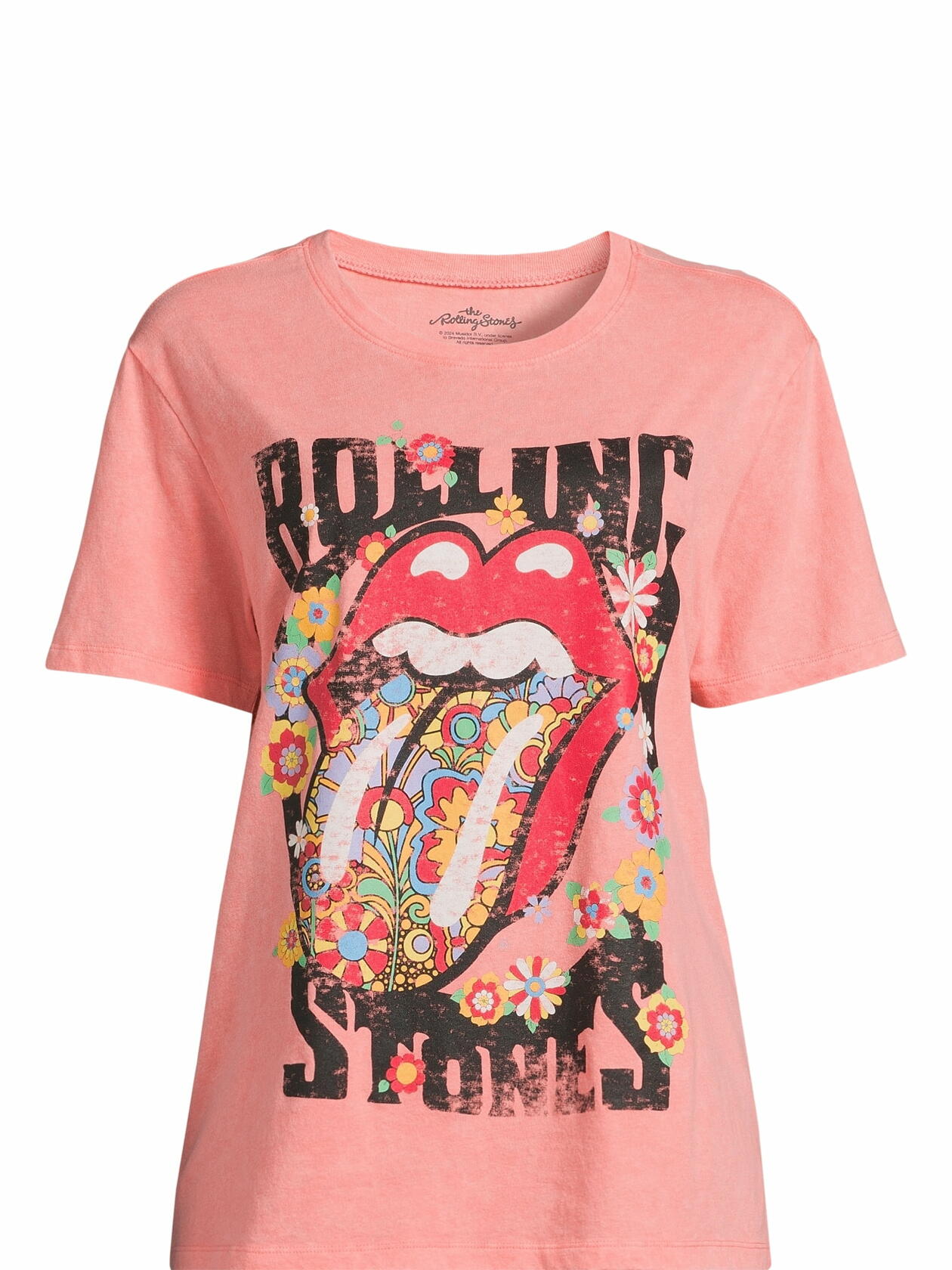 Time and Tru Womens Rolling Stones Graphic Print T-Shirt Coral Size S