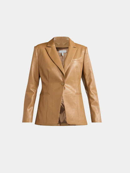 Sofia Jeans Womens Faux Leather Single Breasted Blazer Cocoa Mocha Size S (4-6)