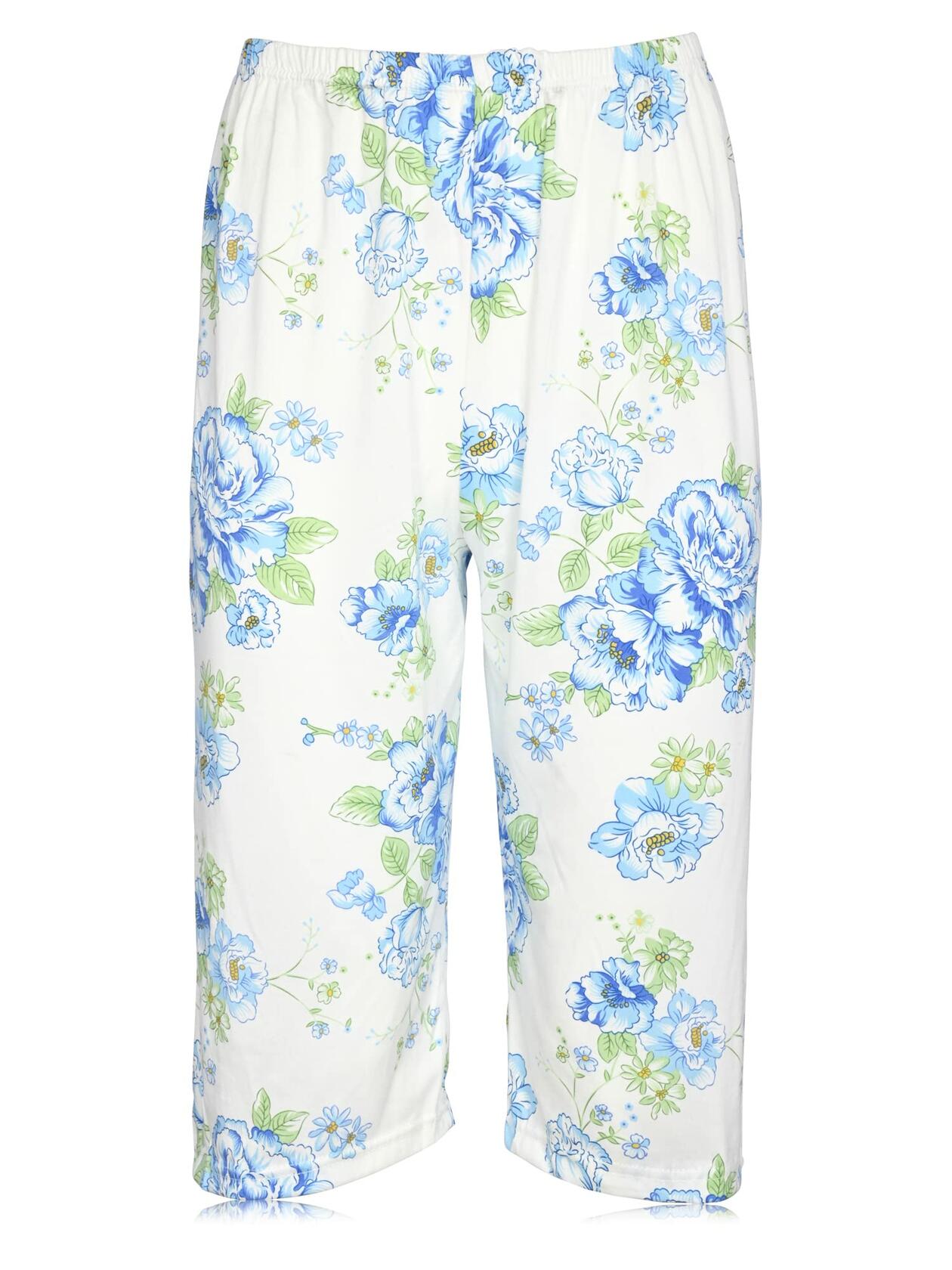 JEFFRICO Pajamas Set Sleepwear Sleepshirt With Capri Pants Blue Floral Size L