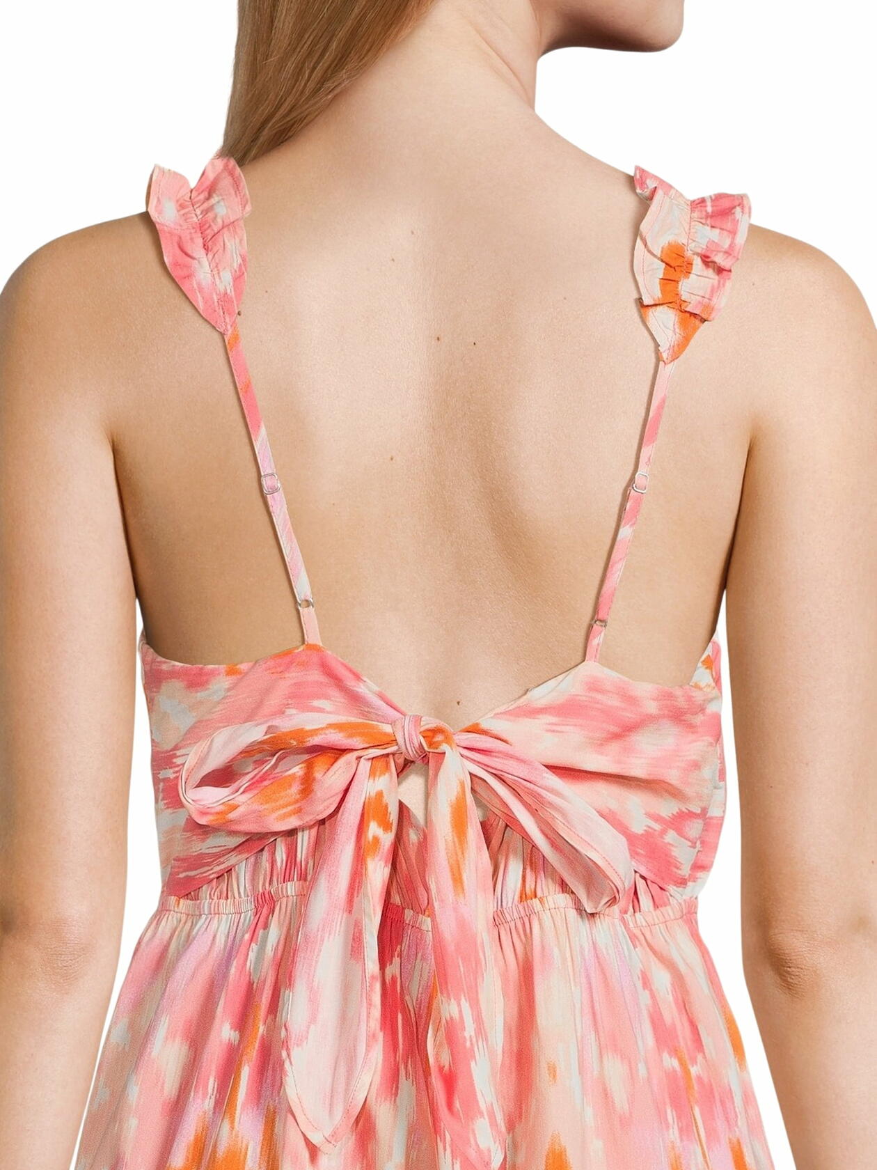 Time and Tru Womens Tie Back Midi Dress with Ruffled Straps Coral Blush Size L