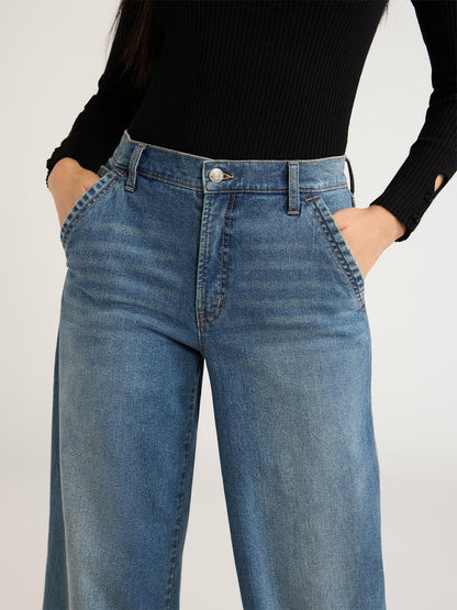 Scoop Womens Mid Rise Wide Leg Jeans Medium Wash Size 12