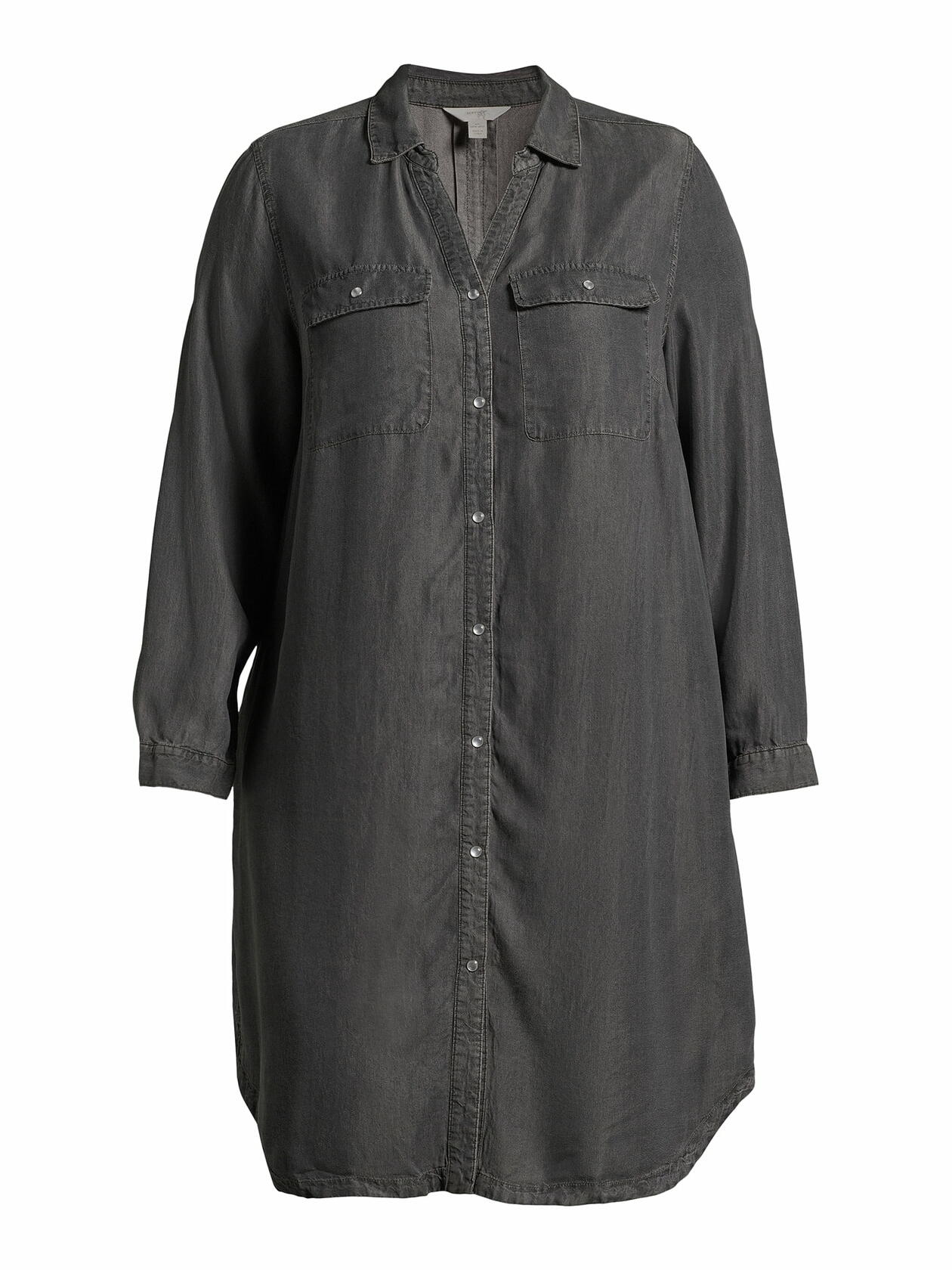 Terra & Sky Womens Plus Size Shirtdress Long Sleeves Black Denim Wash Size 2X