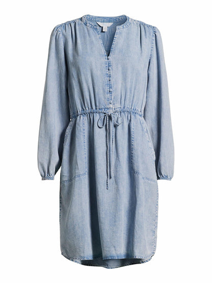 Time and Tru Womens Button Front Drawstring Waist Dress Light Blue Size M