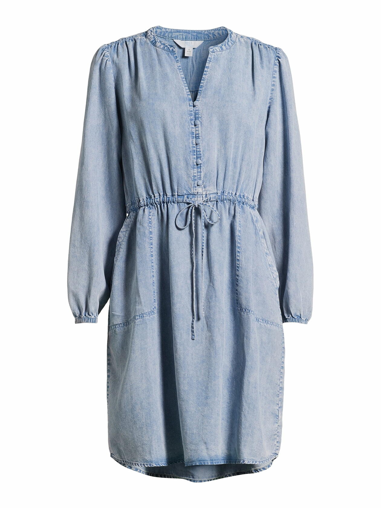 Time and Tru Womens Button Front Drawstring Waist Dress Light Blue Size M