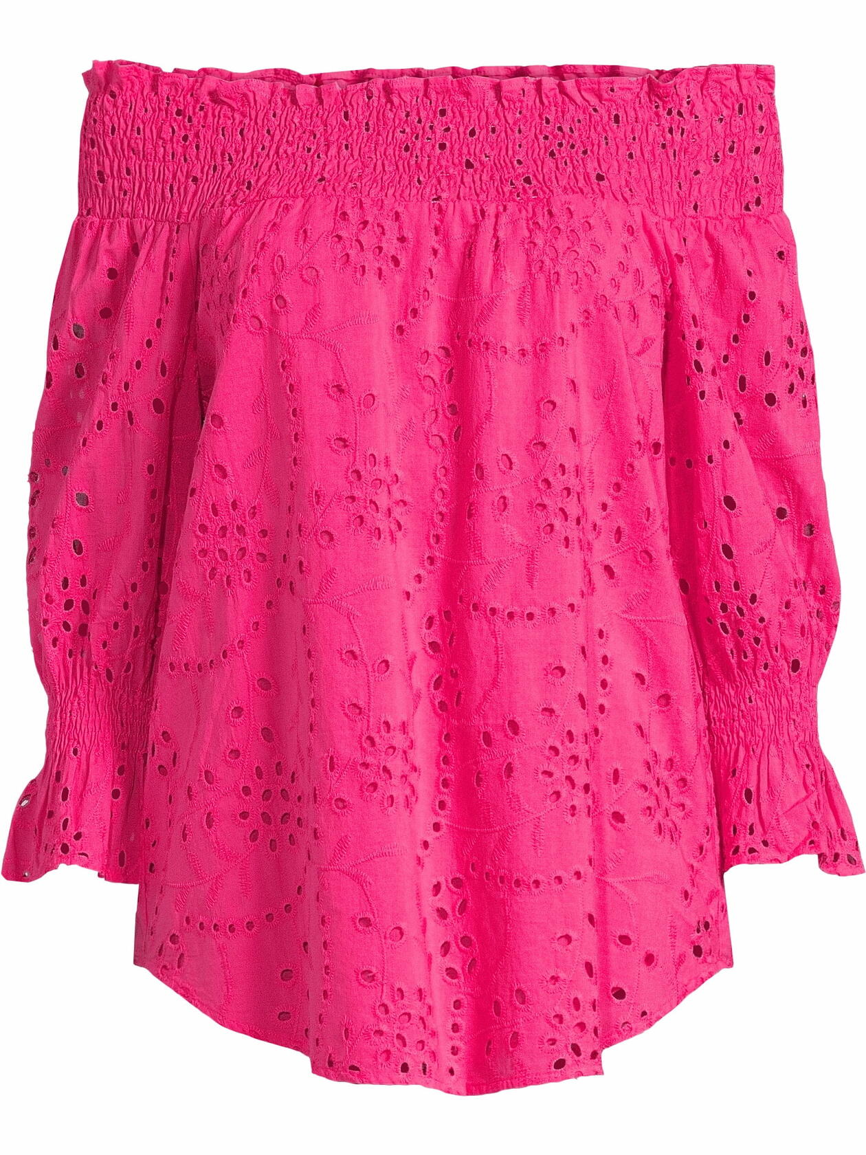 The Pioneer Woman Cotton Off the Shoulder Smocked Eyelet Blouse Beetroot Size M