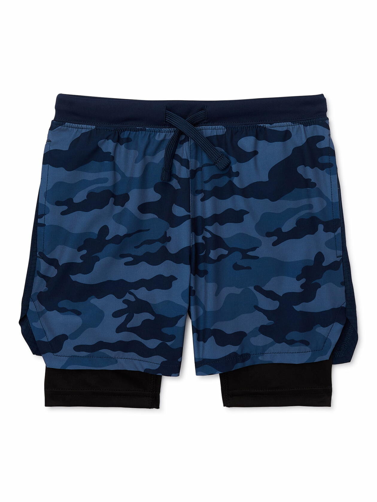 Athletic Works Boys Active Mixed Media Shorts Blue Camo Size L (10-12)