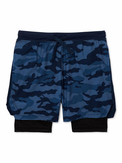Athletic Works Boys Active Mixed Media Shorts Blue Camo Size L (10-12)