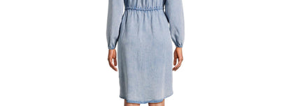 Time and Tru Womens Button Front Drawstring Waist Dress Light Blue Size M