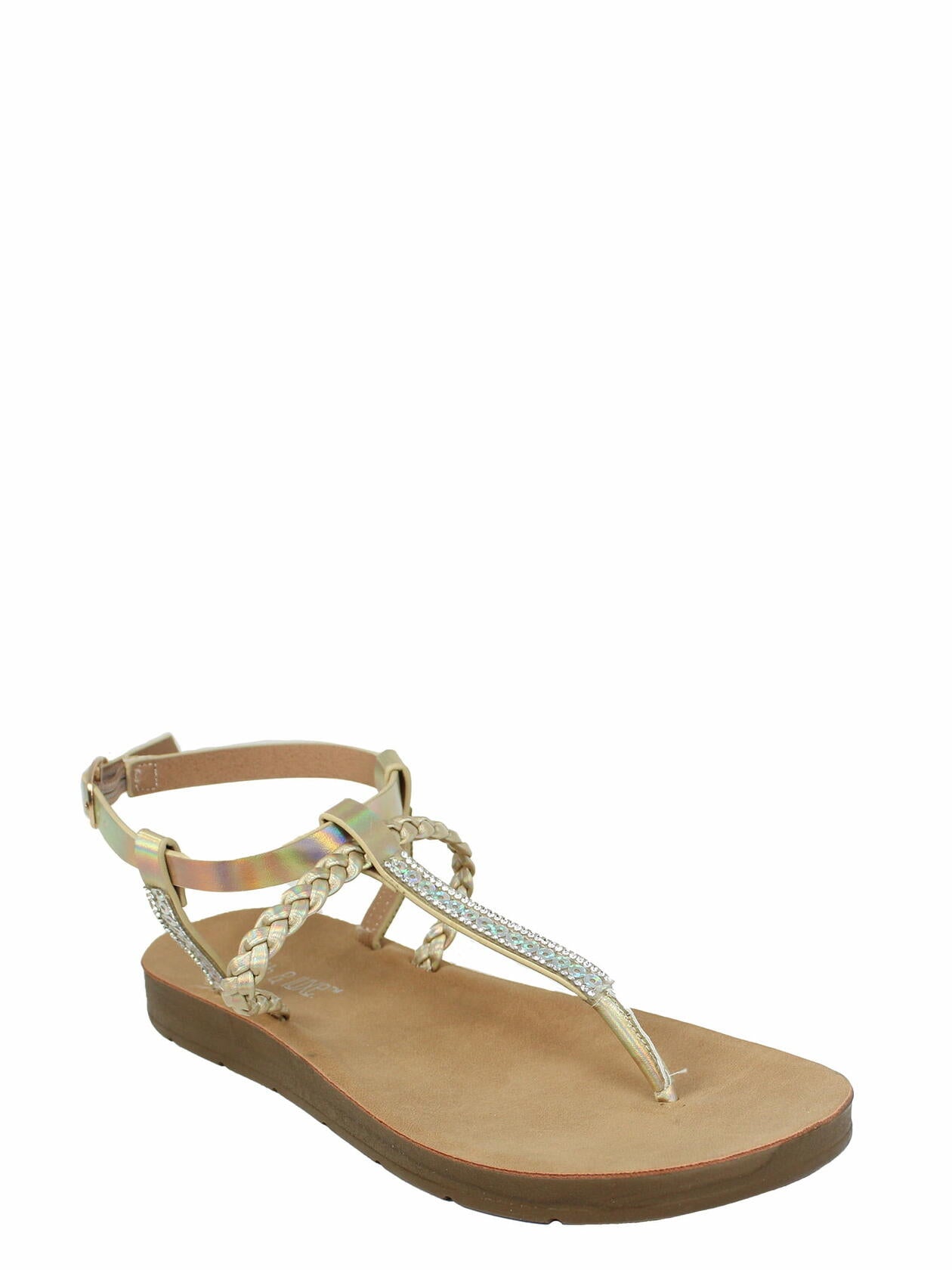 Fifth & Luxe Womens Metallic Braided T-Strap Flat Sandals Light Gold Size 7
