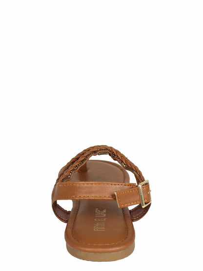 Fifth & Luxe Womens Rhinestone Braided T-Strap Flat Sandals Cognac Size 11