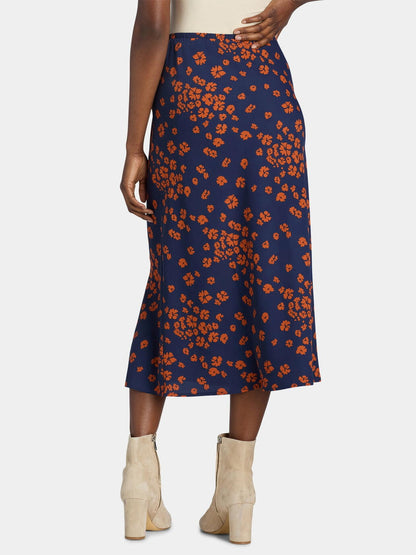 Time and Tru Womens Midi Slip Skirt Daisy Days Dark Navy Size M