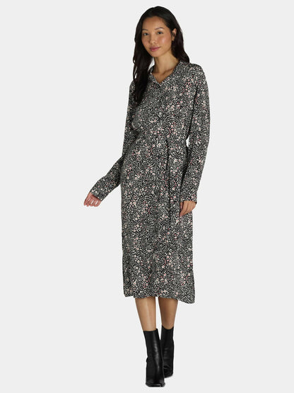 Time and Tru Womens and Womens Plus Shirt Dress Black Soot Daisy Size L