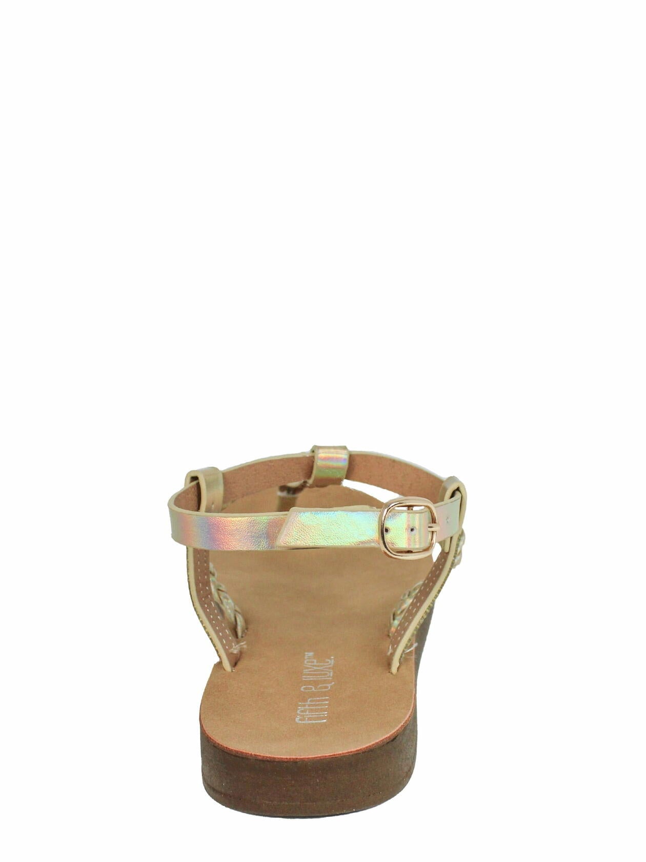 Fifth & Luxe Womens Metallic Braided T-Strap Flat Sandals Light Gold Size 7