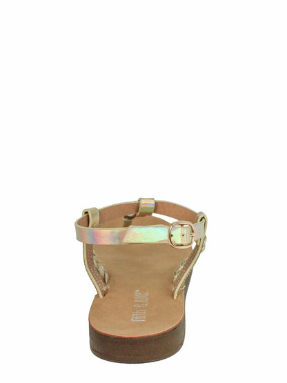 Fifth & Luxe Womens Metallic Braided T-Strap Flat Sandals Light Gold Size 7