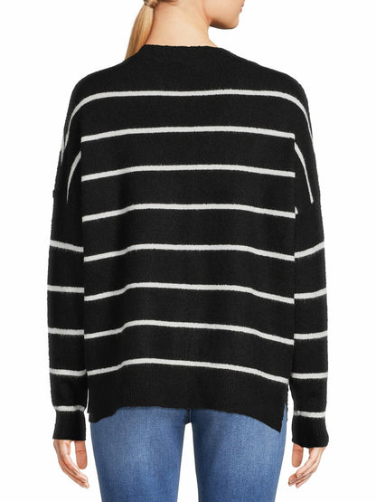 Dreamers by Debut Womens Oversized V-Neck Sweater Black and White Stripe Size XL