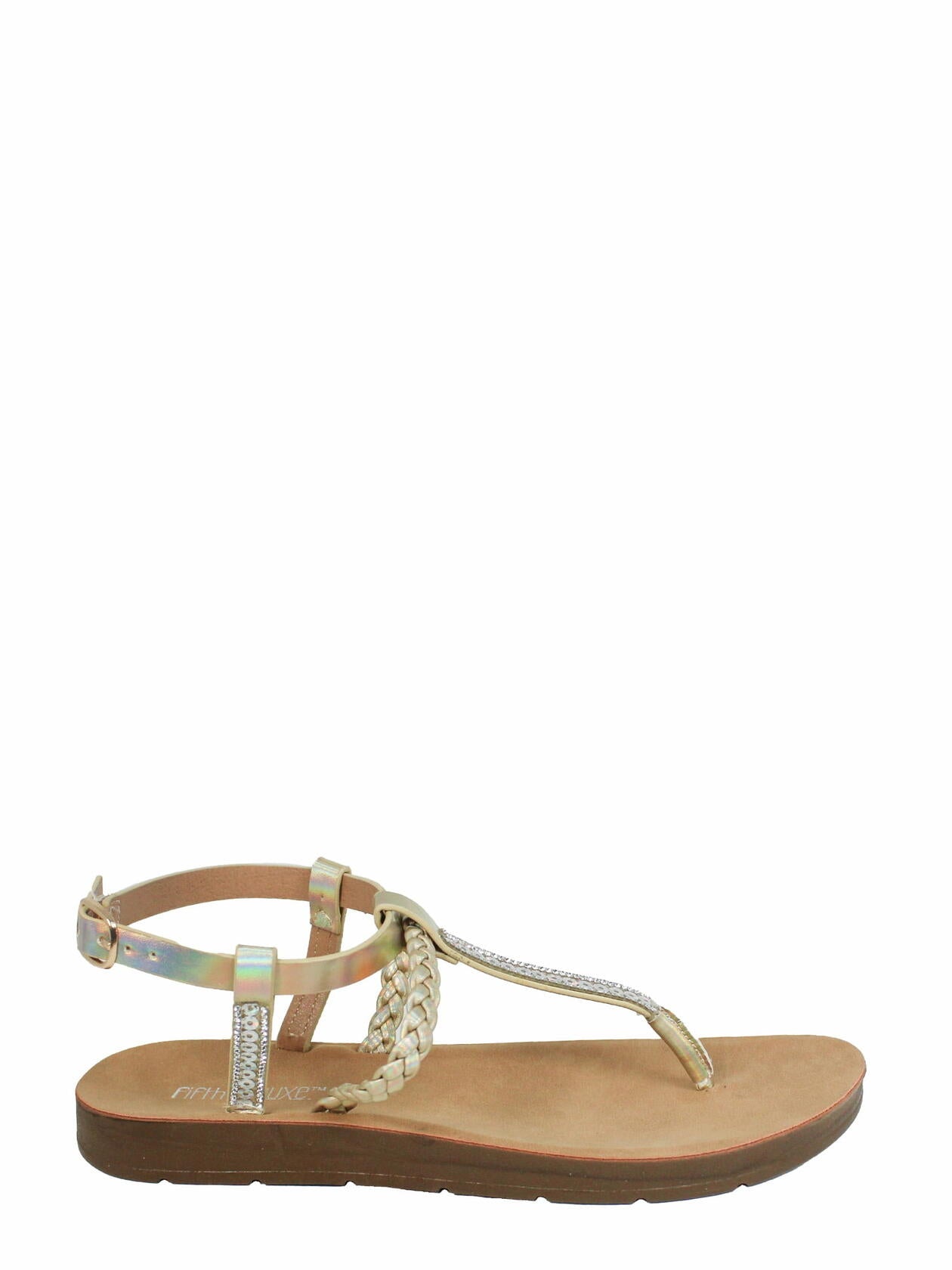 Fifth & Luxe Womens Metallic Braided T-Strap Flat Sandals Light Gold Size 7