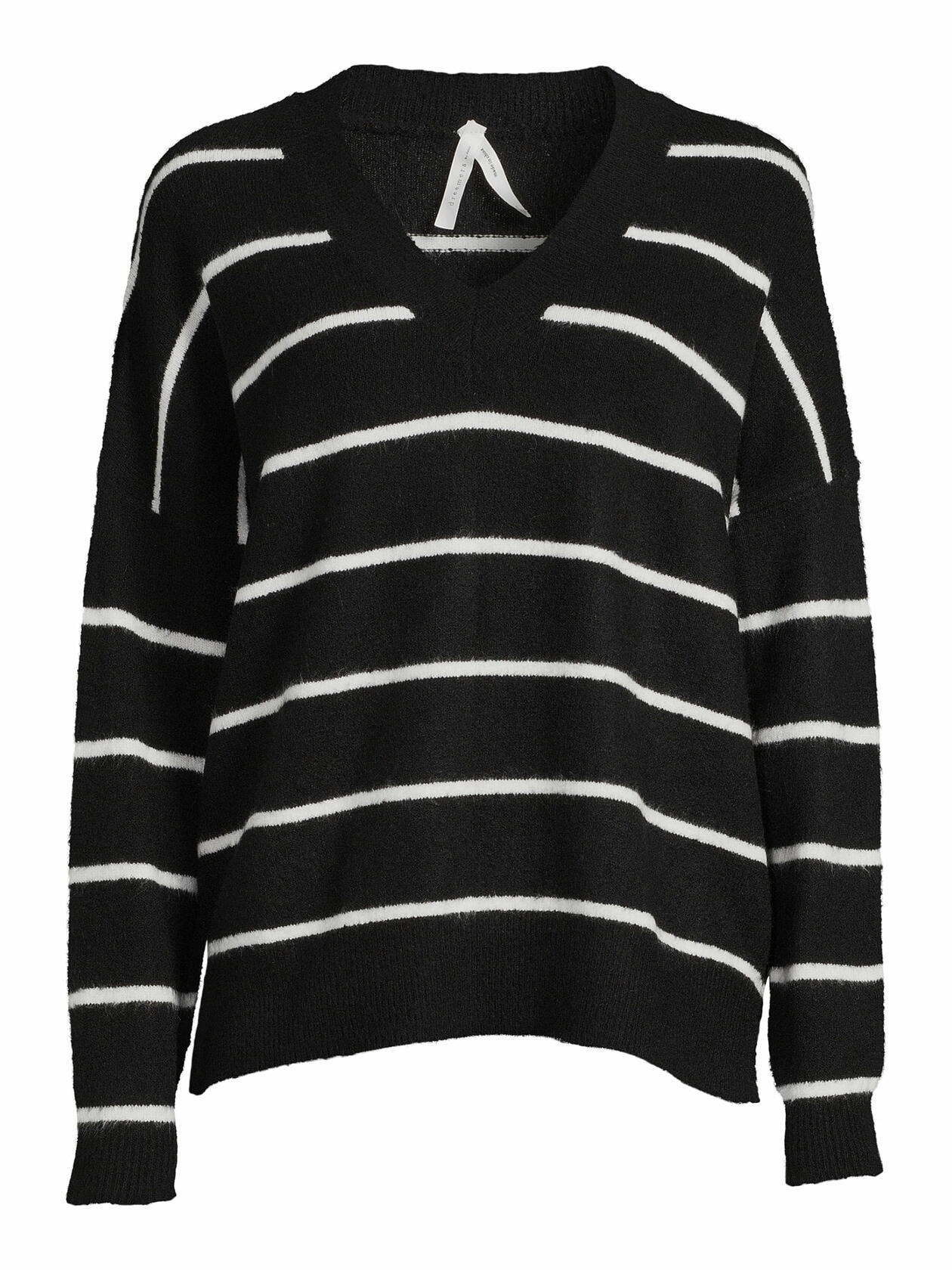 Dreamers by Debut Womens Oversized V-Neck Sweater Black and White Stripe Size XL