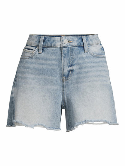 Time and Tru Womens Denim Shorts with Destructed Hem 4" Inseam Light Wash Sz 14