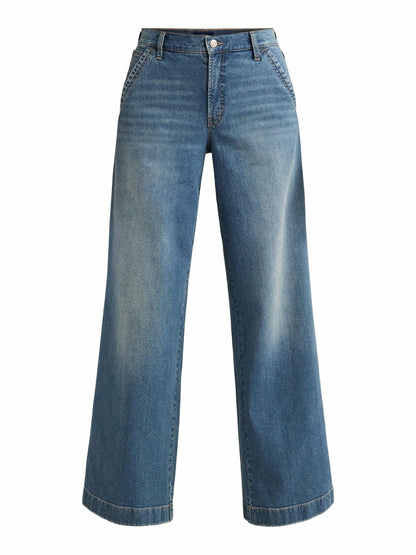 Scoop Womens Mid Rise Wide Leg Jeans Medium Wash Size 12