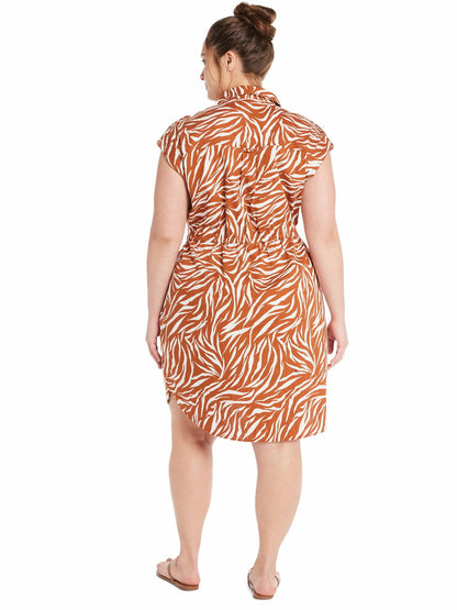 Time and Tru Womens Short Sleeve Utility Shirt Dress Brown Zebra Size XL
