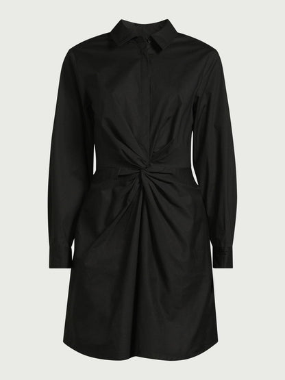 Scoop Womens Twist Front Poplin Mini Shirt Dress with Pockets Black Soot Size M
