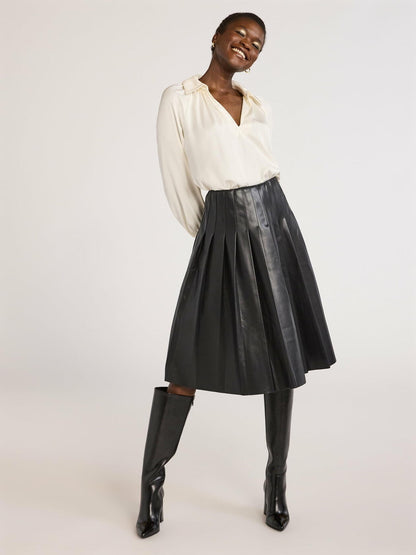 Scoop Womens V-Neck Popover Matte Satin Blouse Long Sleeves Whisper White Size L