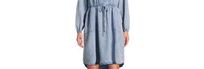 Time and Tru Womens Button Front Drawstring Waist Dress Light Blue Size M